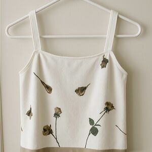 Floral Print White and Brown Women's Top
